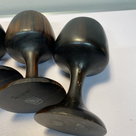 Vintage Set of 4 Dark Wooden Stemmed Wine Goblets Hand turned Mid-Century Modern - Picture 15 of 16